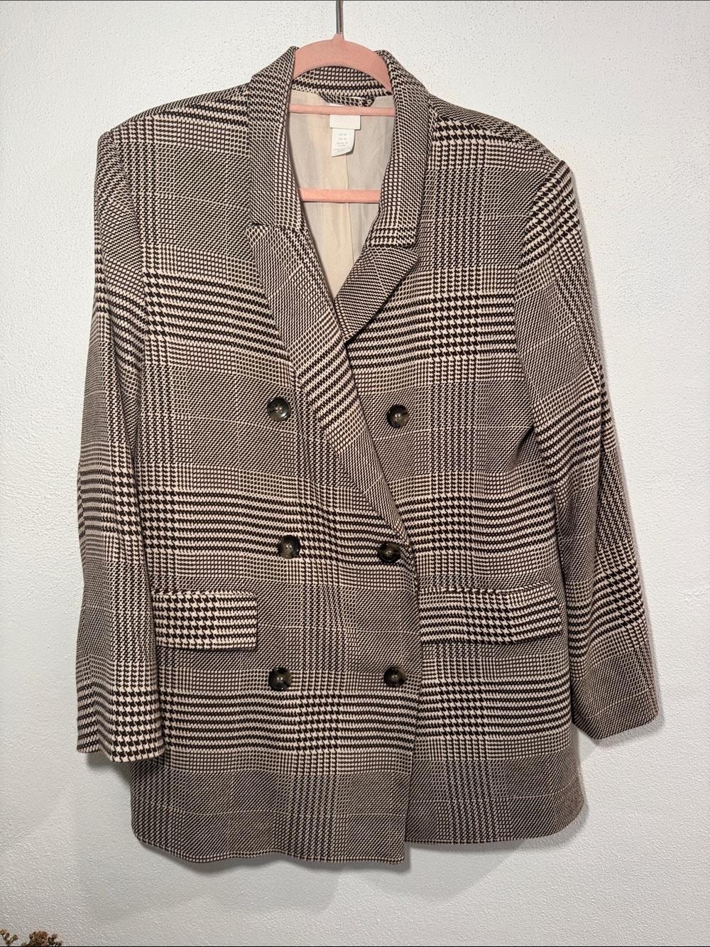 H&M Women's Plaid Double-Breasted Blazer Jacket